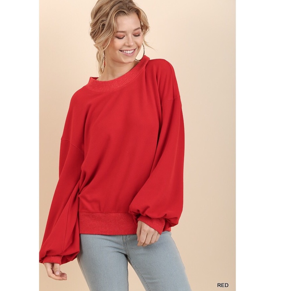 1 LEFT! Red Balloon Sleeve Sweater - Picture 1 of 4